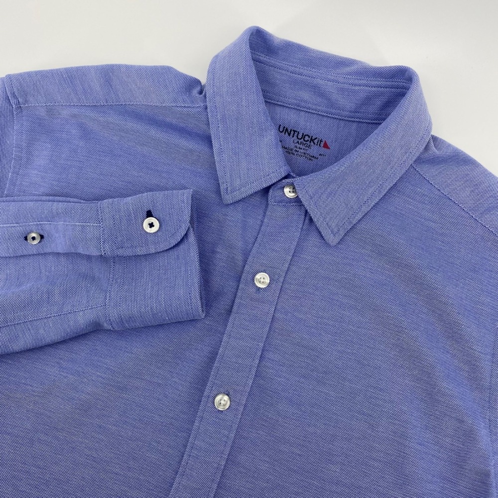 UNTUCKit Button Down Mens L Blue Slim Fit Cotton Beycheville Long Sleeve Shirt